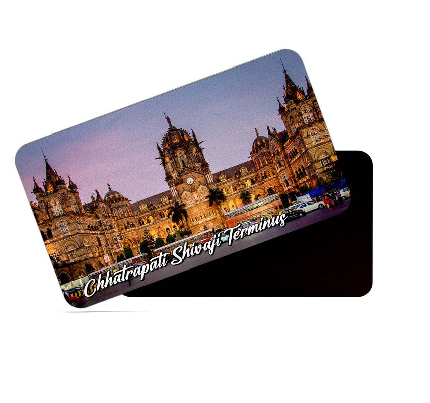 dhcrafts Rectangular Rubber Fridge Magnet / Magnetic Card Multicolor Maharashtra Chhatrapati Shivaji Terminus Design Pack of 1 (8.6cm x 5.4cm)